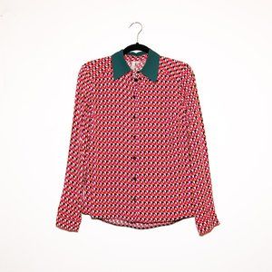ASOS Pink Diamond Pattern Shirt w Emerald Collar 0